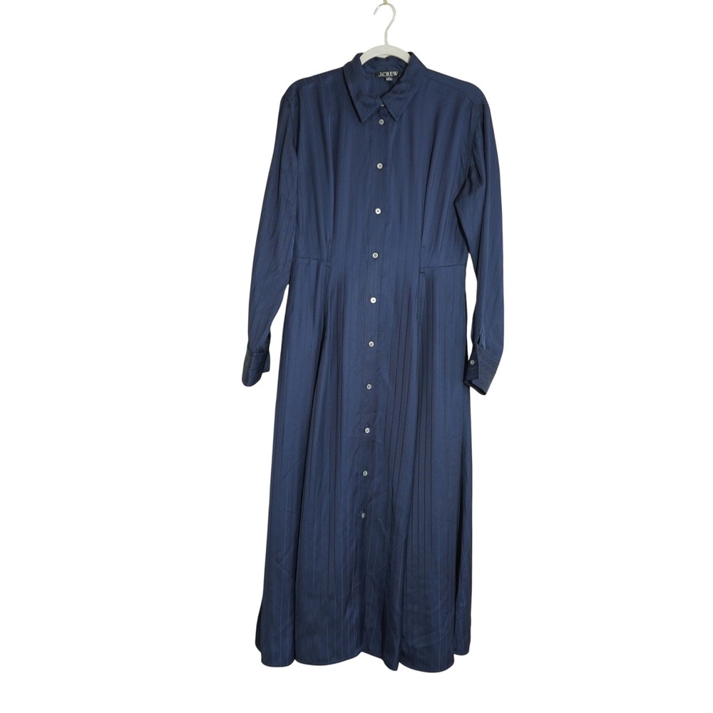 J. Crew Size 4 Maxi Length Shirt Dress Navy Blue Herringbone Stripe Preppy